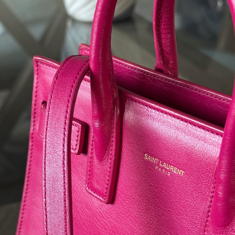 SAINT LAURENT LEATHER Sac de Jour Nano Pink W/Strap - Picture 11 of 12